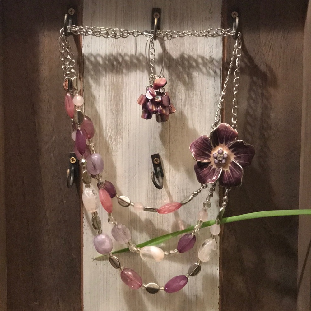 Purple statement necklace & earrings set.